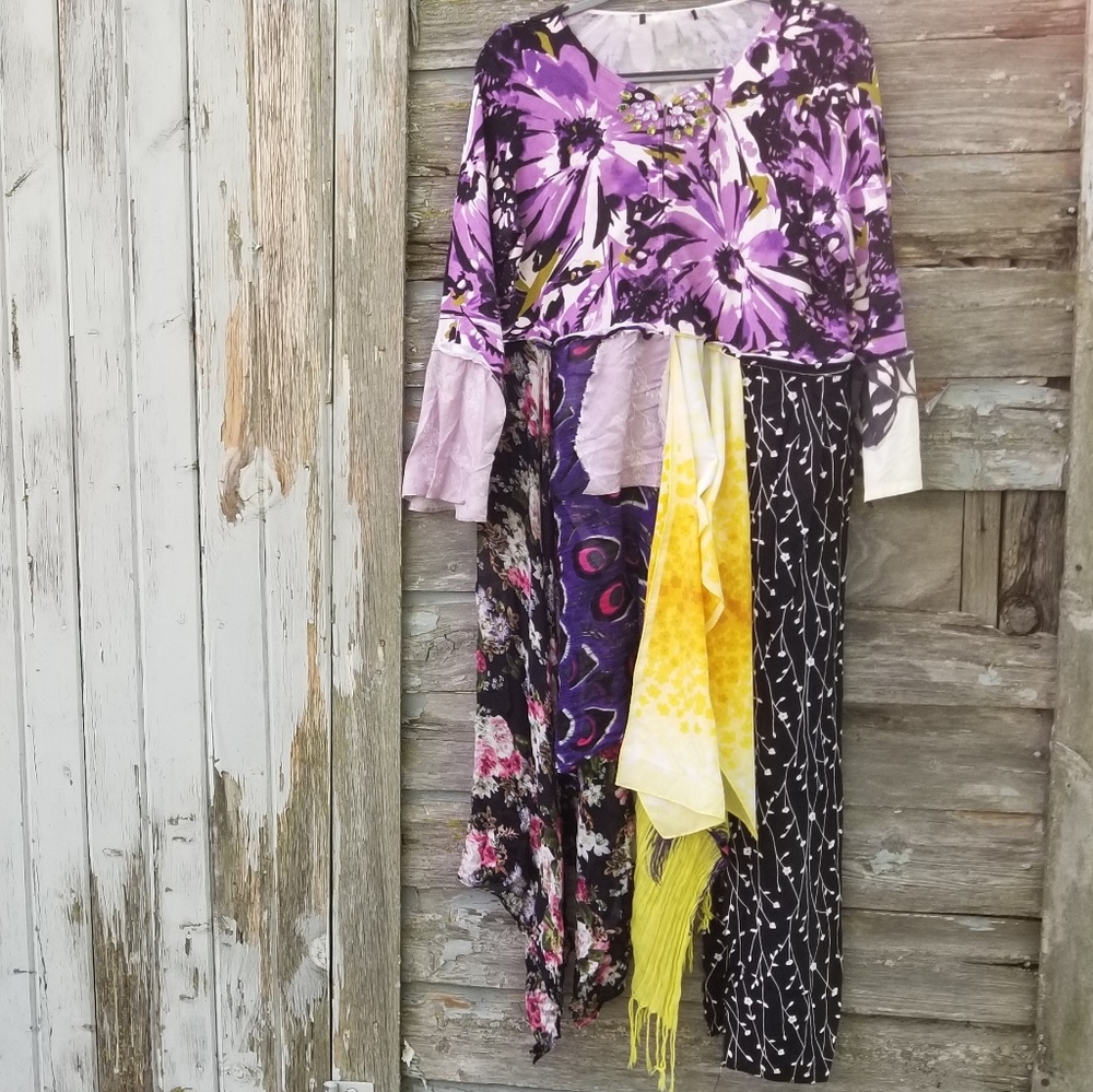 Boho Floral lightweight sweater jacket Upcycled